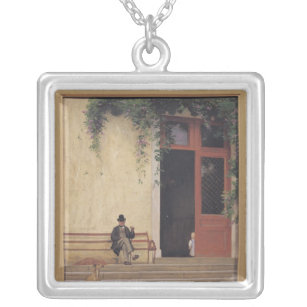 The Artist's Father and Son on the Doorstep Silver Plated Necklace