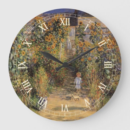 The Artists Garden at Vetheuil by Claude Monet Large Clock