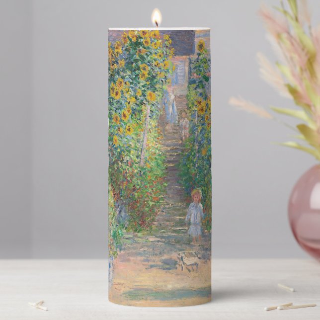 The Artist's Garden at Vétheuil by Claude Monet Pillar Candle (In Situ)
