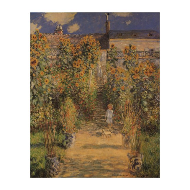 The Artist's Garden at Vetheuil by Claude Monet Wood Wall Art (Front)