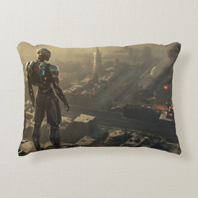 The Ascendant Guardian: Futuristic Cyberpunk  Accent Pillow (Front)