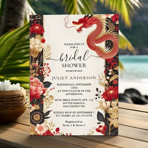 The Asian Chinese Bilingual Hei Bold Bridal Shower Invitation