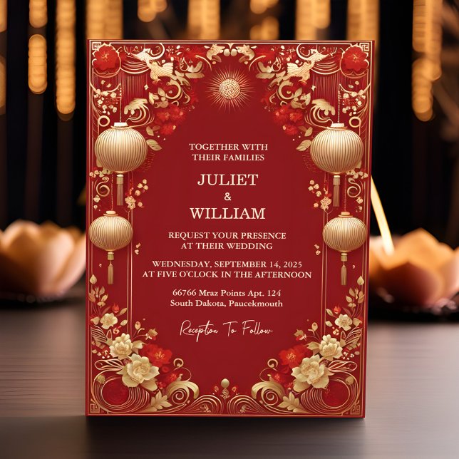 The Asian Modern Floral Chinese Bilingual Wedding Invitation (Creator Uploaded)