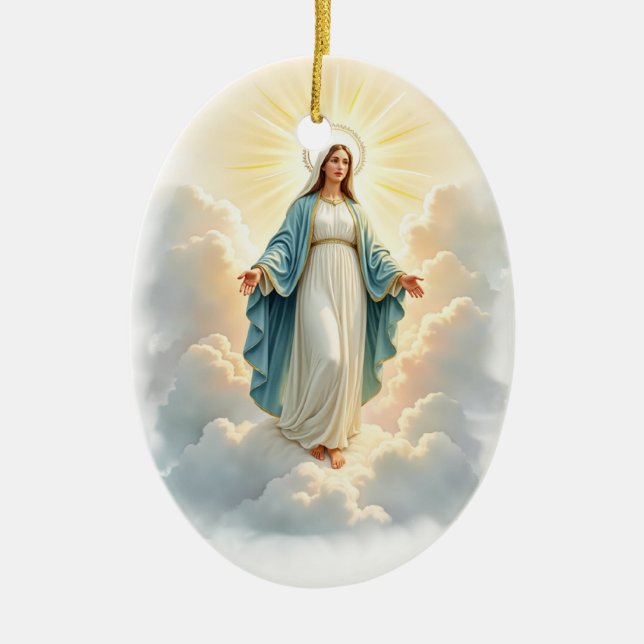 The Assumption of Mary God's Peace and Blessings Ceramic Ornament (Front)