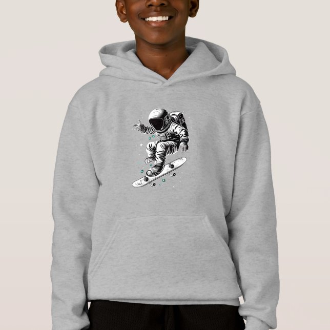 The Astronaut's Cosmic Skateboard Adventure Hoodie (Front)