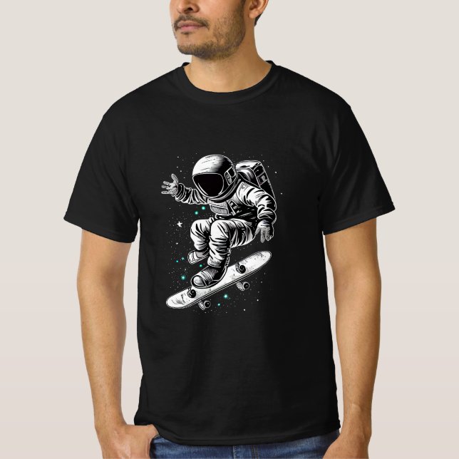 The Astronaut's Cosmic Skateboard Adventure T-Shirt (Front)