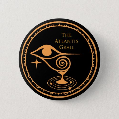 The Atlantis Grail Logo Button _ Orange and Black