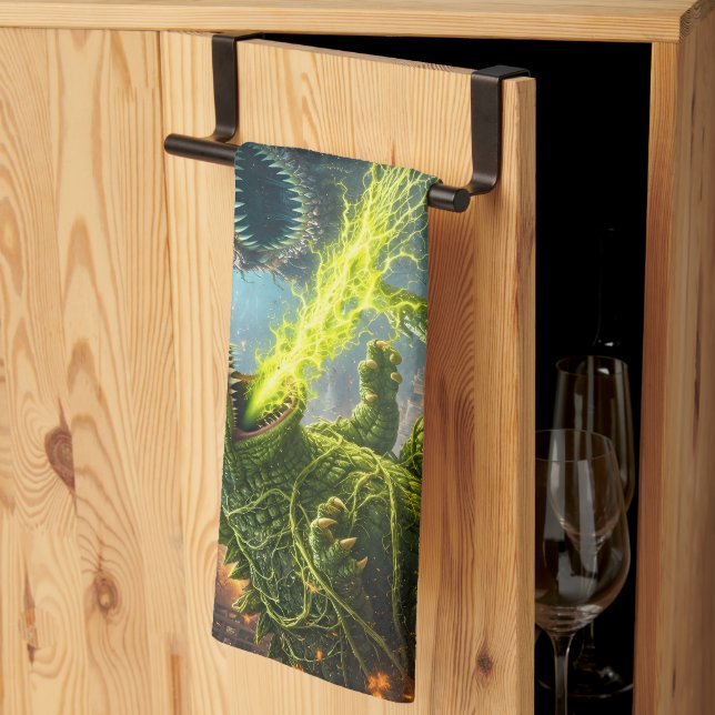 The attack of the Colossus mutant veggie tea towel (Thirds Fold)