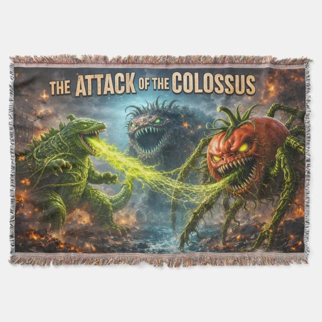 The attack of the Colossus mutant veggie woven thr Throw Blanket (Front)