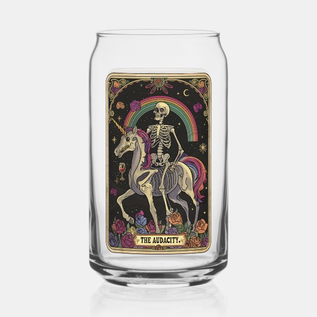 "The Audacity" Funny Skeleton Tarot Card Can Glass (Front)
