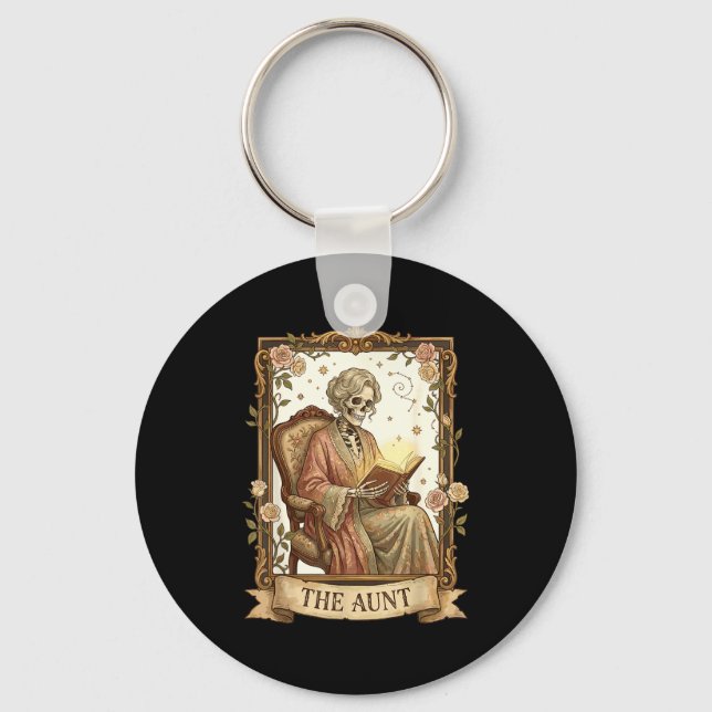 The Aunt Tarot Card Women Skeleton Aunty Book Love Keychain (Front)