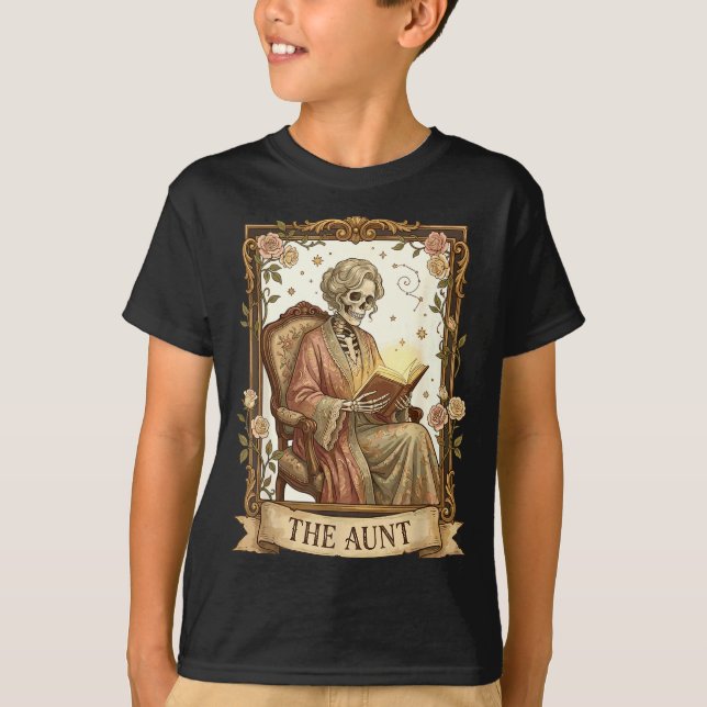 The Aunt Tarot Card Women Skeleton Aunty Book Love T-Shirt (Front)