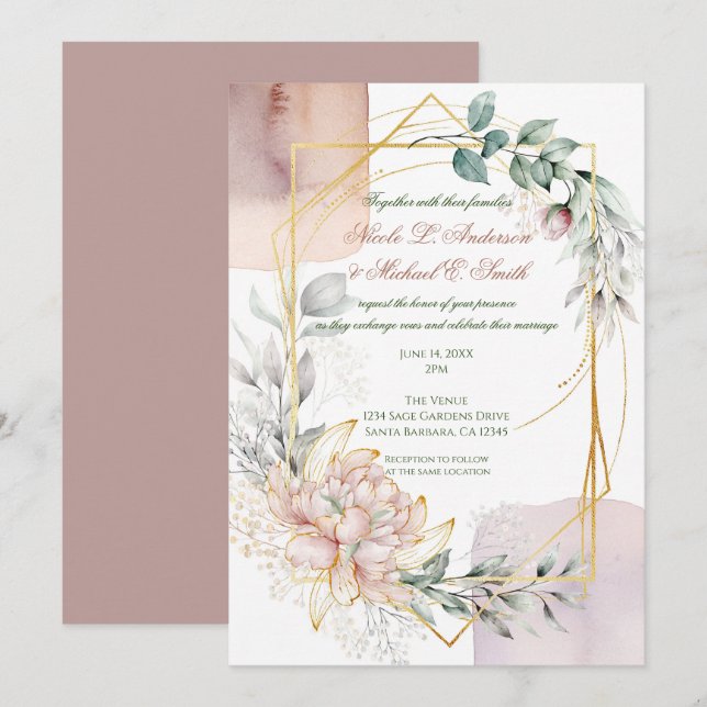 The Aureate Frame Floral Greenery Wedding  Invitation (Front/Back)