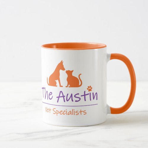 The Austin Vet Specialists White and Orange Mug