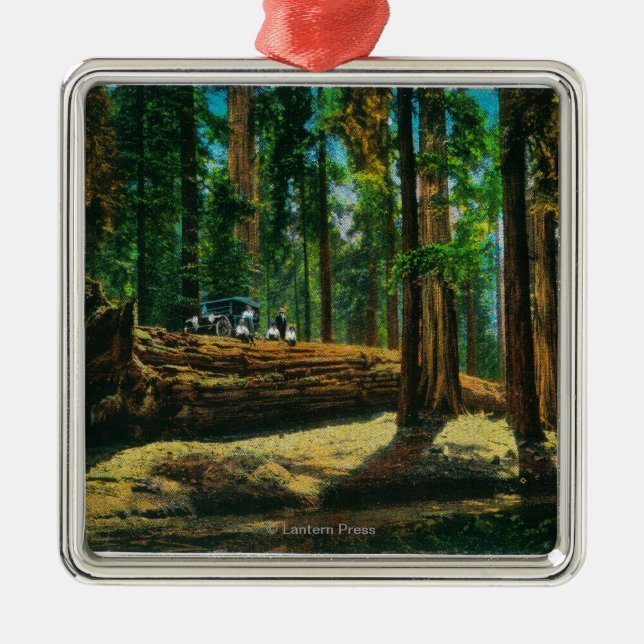 The Auto Log in Giant Forest, Redwoods Metal Ornament (Front)