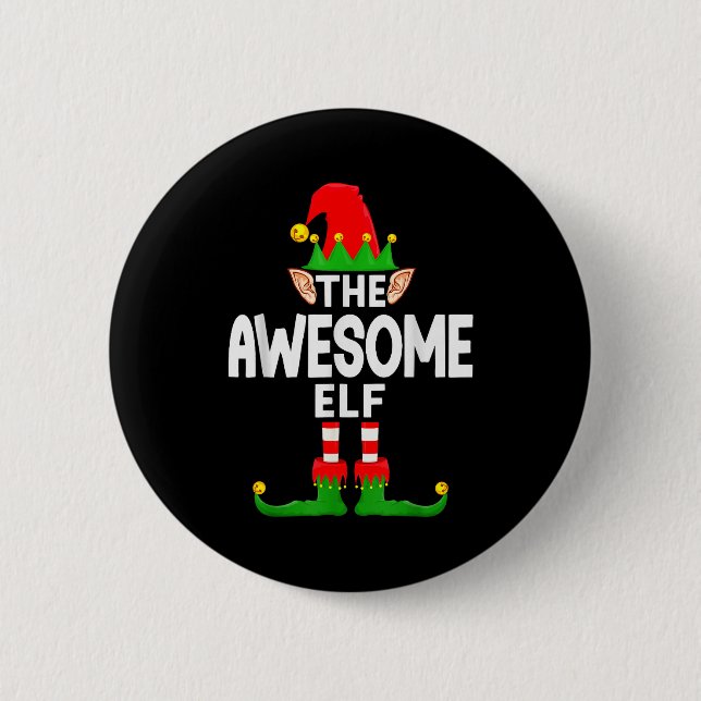 The Awesome Elf Family Christmas Pajama Party  Button (Front)