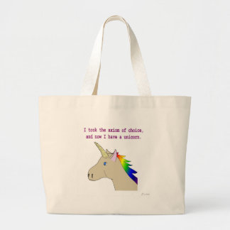 The axiom of choice makes unicorns! large tote bag