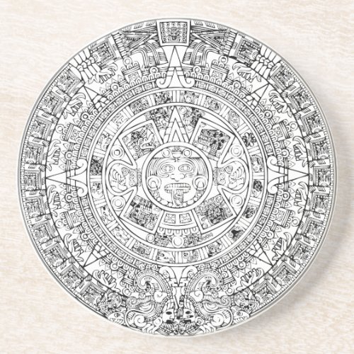 The Aztec Sun Calendar Circular Stone Design Drink Coaster