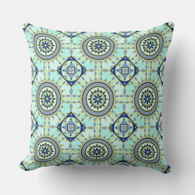 The Azure Oasis Floral Throw Pillow (Front)
