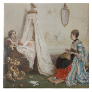 The Baby is Sleeping (by Gerolamo Induno) Ceramic Tile