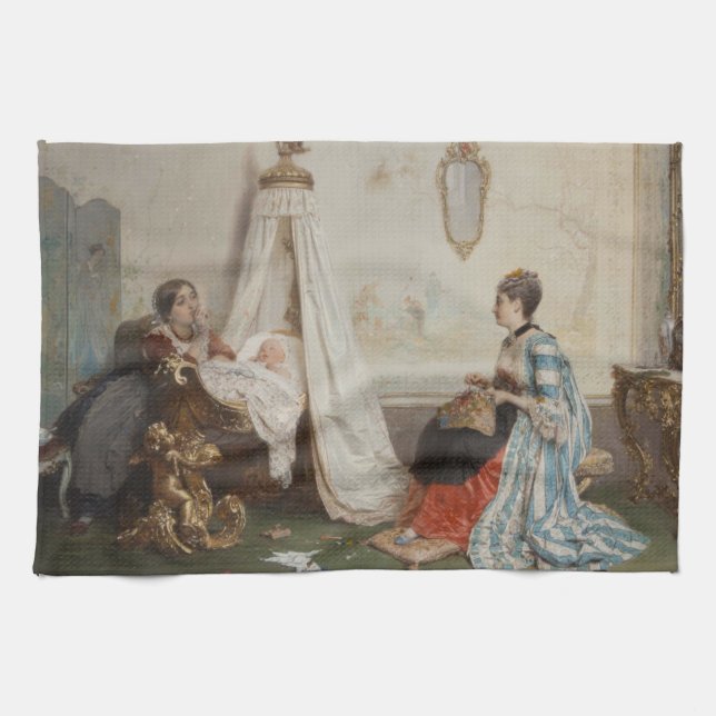 The Baby is Sleeping (by Gerolamo Induno) Kitchen Towel (Horizontal)