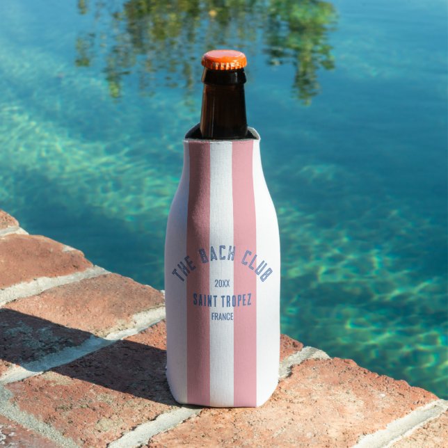 The Bach Club Blue Crest Pink Cabana Stripe Bottle Cooler (In Situ Pool)