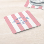 The Bach Club Blue Crest Pink Cabana Stripe Paper Coaster<br><div class="desc">The Bach Club paper coasters are perfect for your beach club theme bachelorette party in the garden, by the pool or at the beach... Pink cabana stripes with blue distressed custom bach club crest. Personalize with the details of your bachelorette... year, beach and destination. Perfect for your destination bachelorette or...</div>