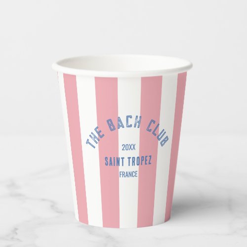 The Bach Club Blue Crest Pink Cabana Stripe Paper Cups