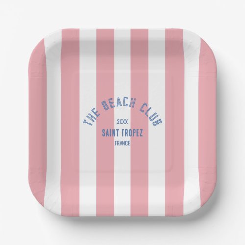 The Bach Club Blue Crest Pink Cabana Stripe Paper Plates