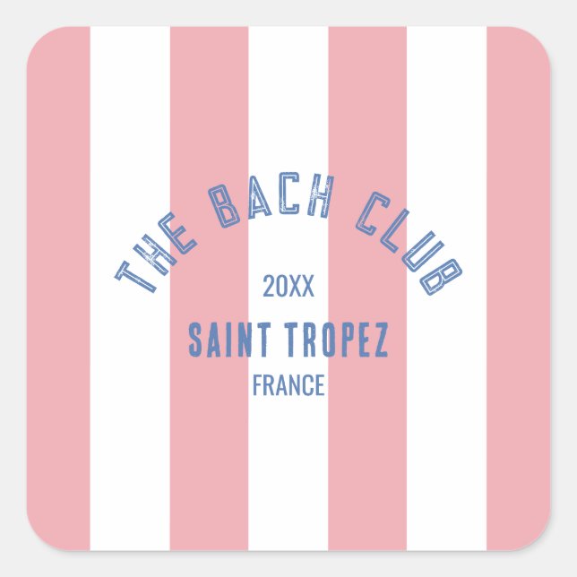 The Bach Club Blue Crest Pink Cabana Stripe Square Sticker (Front)