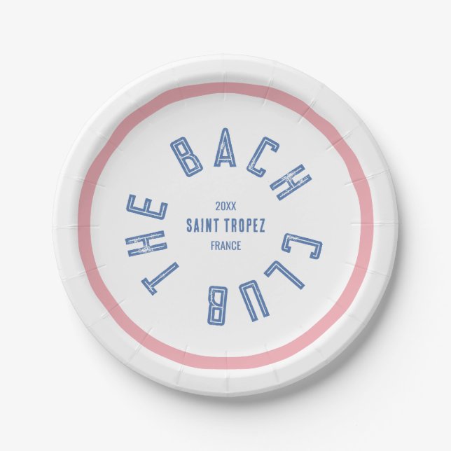 The Bach Club Blue Crest Pink Stripe Paper Plates (Front)