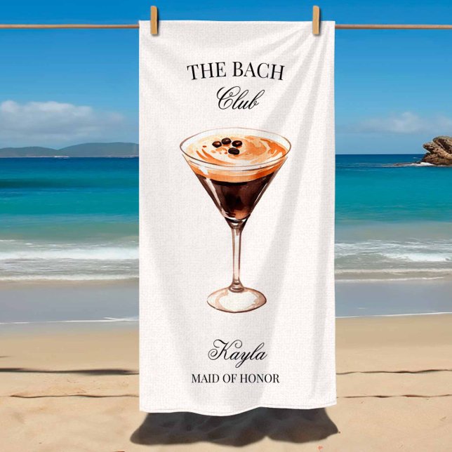 The Bach Club Espresso Cocktail Wedding Party Beach Towel (Creator Uploaded)