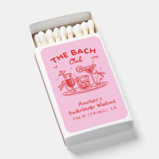 The Bach Club Retro Bachelorette Favor Matchbox Matchboxes (Front Open)
