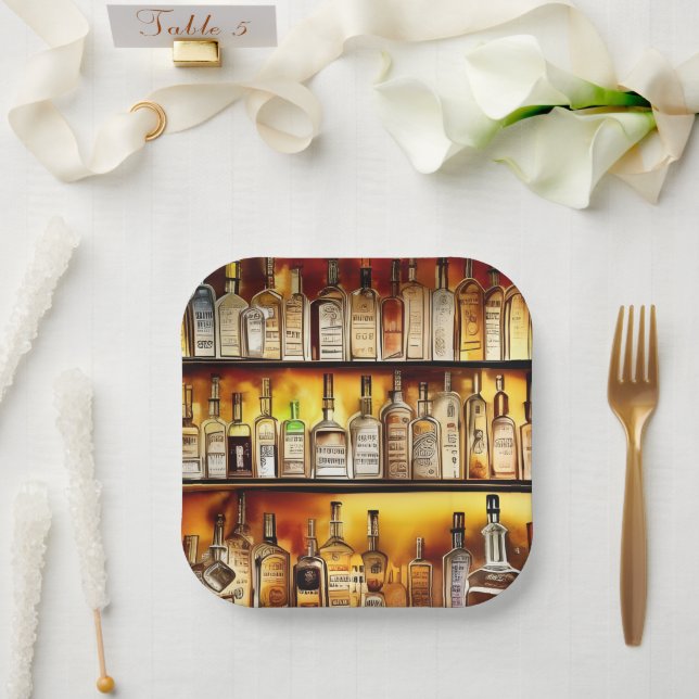 The Back Bar Artistic Watercolor  Paper Plates (Wedding)
