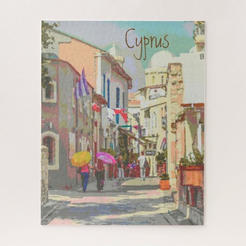 The Back Streets of Cyprus Travel Poster Style Art Jigsaw Puzzle