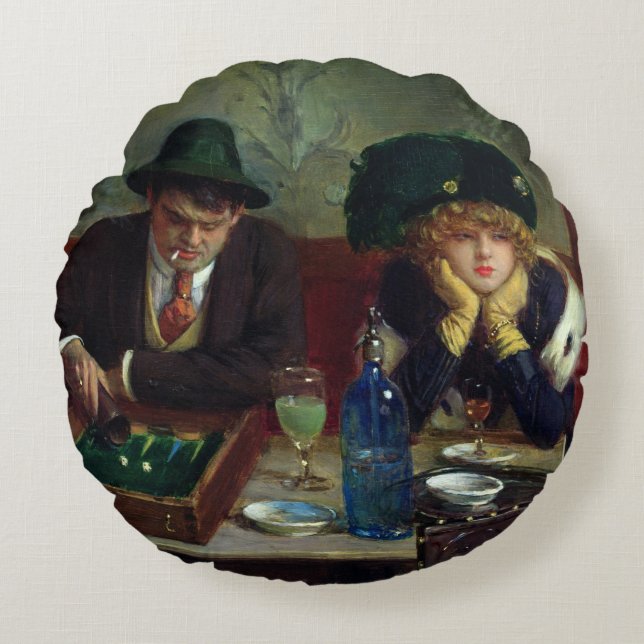 The Backgammon Players Round Pillow (Front)