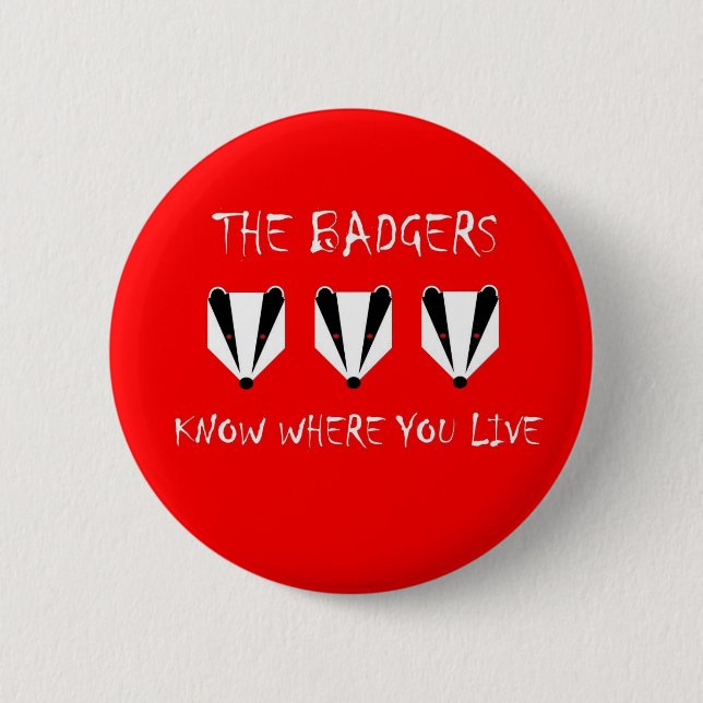 The badgers know where you live pinback button (Front)
