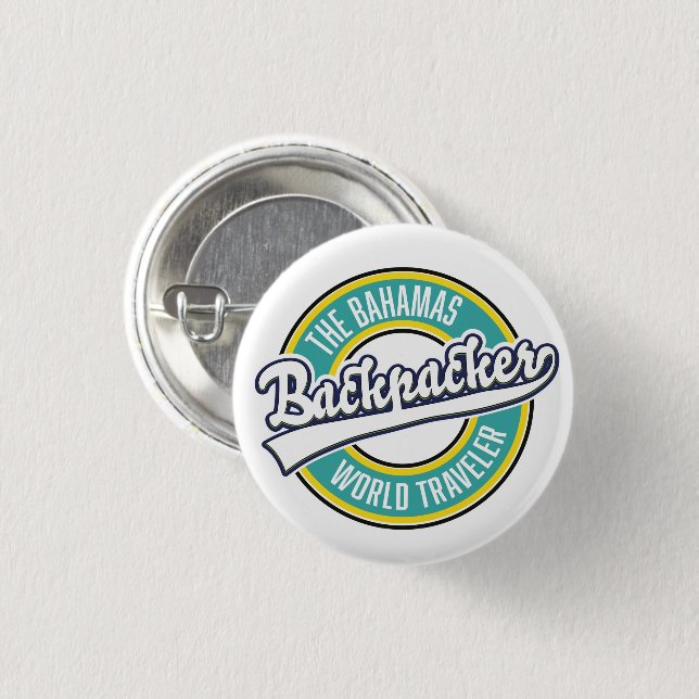 The Bahamas Backpacker World Traveler retro logo. Button (Front & Back)