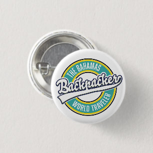 The Bahamas Backpacker World Traveler retro logo. Button