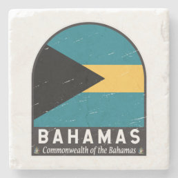 The Bahamas Flag Emblem Distressed Vintage Stone Coaster