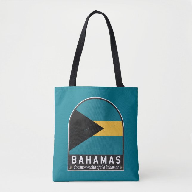 The Bahamas Flag Emblem Distressed Vintage Tote Bag (Front)