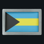 The Bahamas Flag Rectangular Belt Buckle<br><div class="desc">The flag of The Bahamas Islands. A Black triangle with aquamarine and yellow bands.  The black symbolizes strength. The aquamarine is for the Caribbean Sea which surrounds the islands,  and the yellow is for the golden sand of it's beaches.</div>