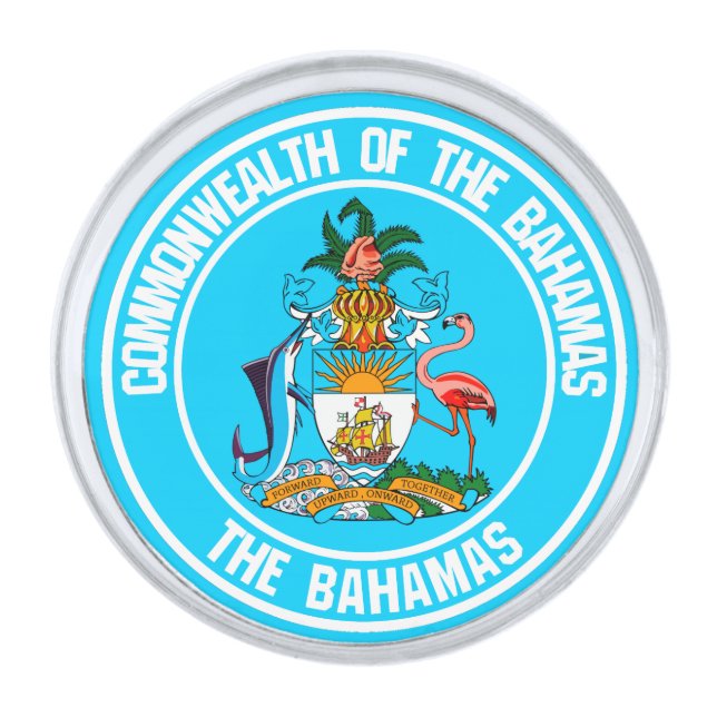 The Bahamas Round Emblem Silver Finish Lapel Pin (Front)