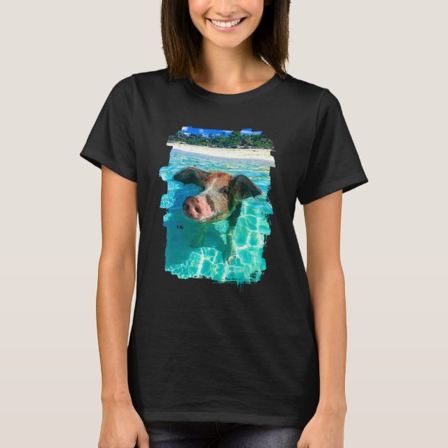 The Bahamas Swimming Pig Caribbean Beach Trips Sum T-Shirt (Front)