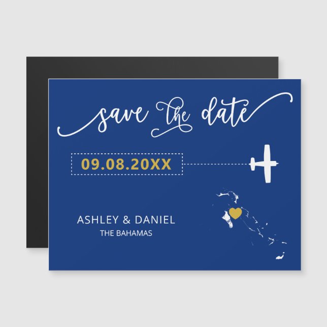The Bahamas Wedding Save the Date Card, Map Magnetic Invitation (Front/Back)