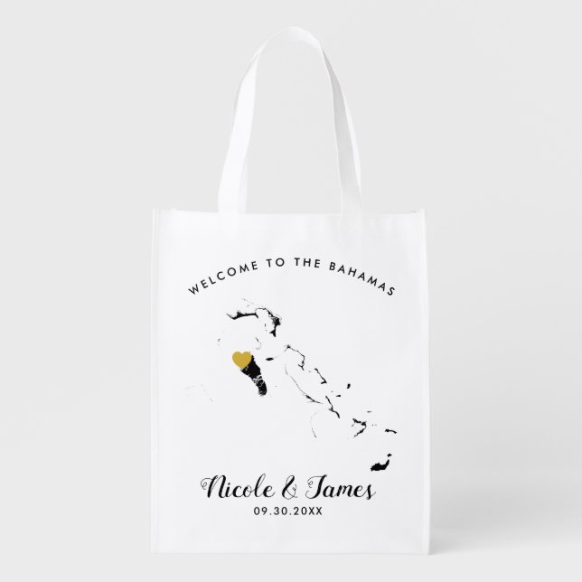 The Bahamas Wedding Welcome Bag, Black & Gold Tote (Front)