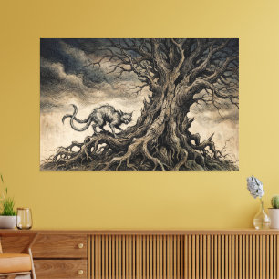 The Bakeneko Under Gnarled Branches Canvas Print