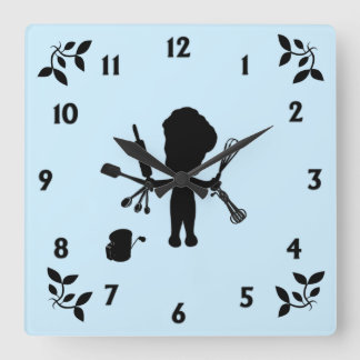 The Baker Juggles His Utensils / Tools Blue Square Wall Clock