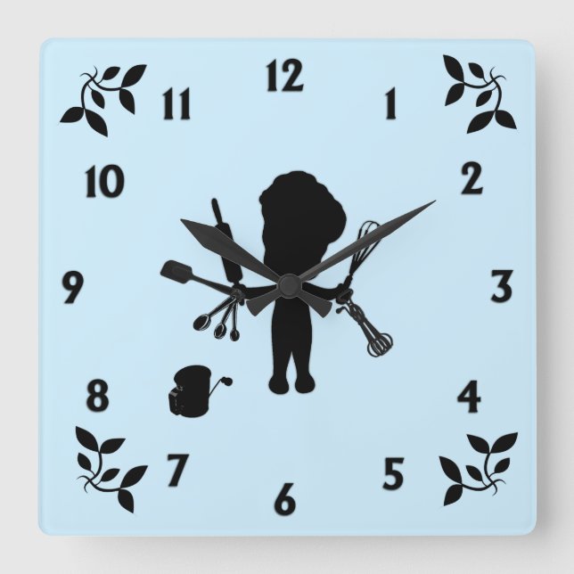 The Baker Juggles His Utensils / Tools Blue Square Wall Clock (Front)