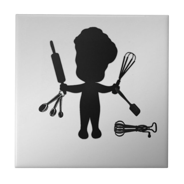 The Baker Juggles His Utensils / Tools Ceramic Tile (Front)